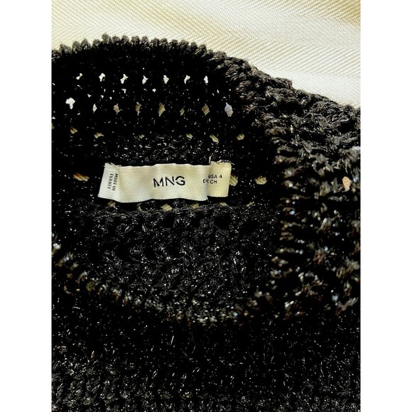 MNG Mango Black Metallic Lurex Halter Neck Mini Dress, Size 4 Bodycon Modern Fit - Picture 7 of 12